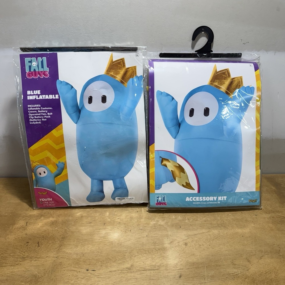 Fall Guys Blue Inflatable Halloween Costume Youth Size One Size Tested W Crown